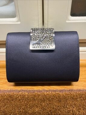 Rodo Black clutch with Silver and Crystal Clasp